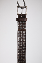 Close-up view of brown AOA belt with rivets.