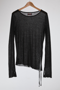 Front view of sheer long-sleeve AOA Black top.