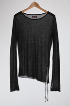 Front view of sheer long-sleeve AOA Black top.
