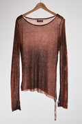 Front view of sheer long-sleeve AOA rust top.