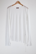 Front view of sheer long-sleeve AOA White  top.