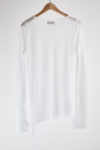 Back view of sheer long-sleeve AOA White  top.